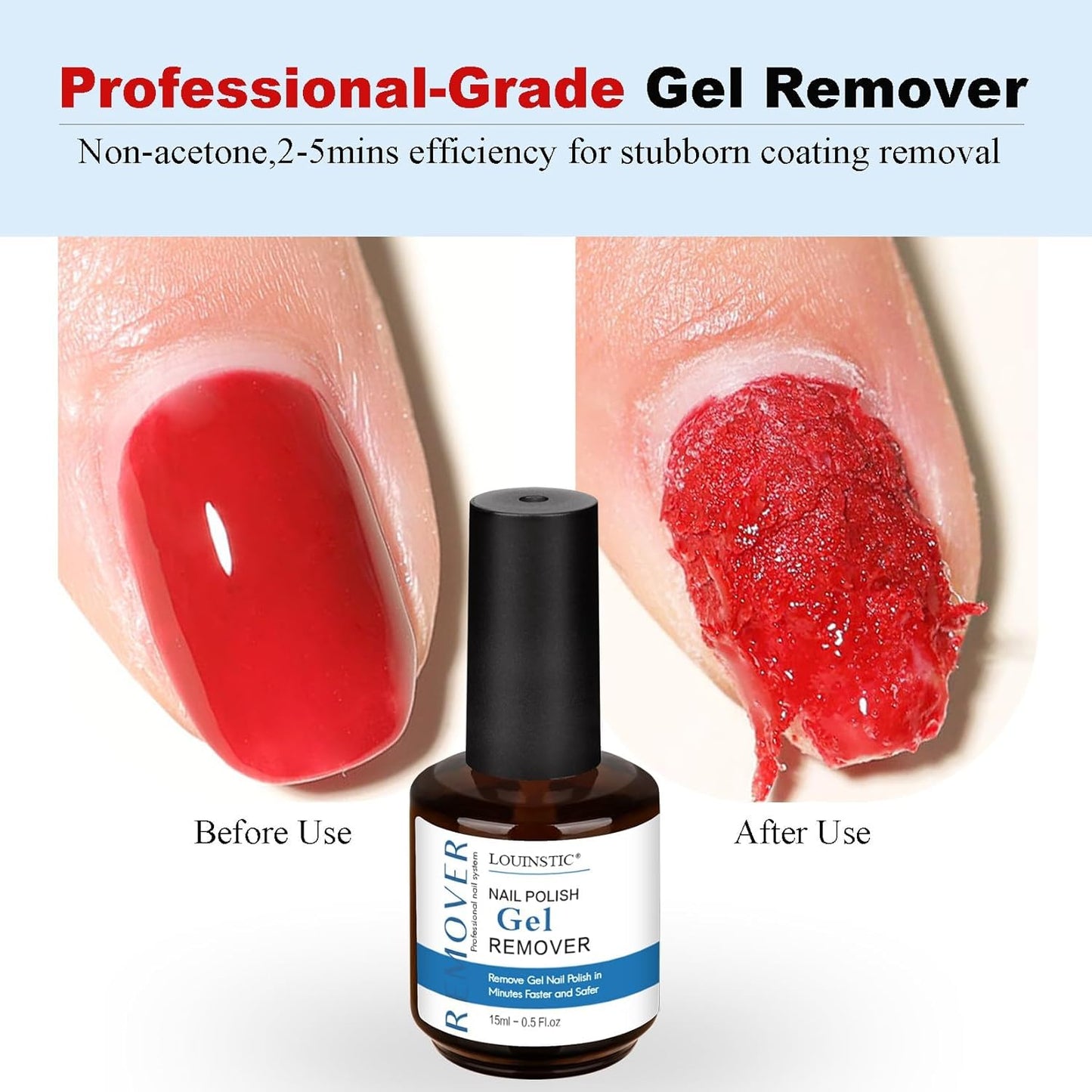Gel Polish Remover – 45ML, Professional & Fast Gel Remover Kit, Easily Remove Gel Nail Polish in 2-5 Minutes, Gentle, Acetone Free, Not Damage to Natural Nails with Nail Files 3pcs