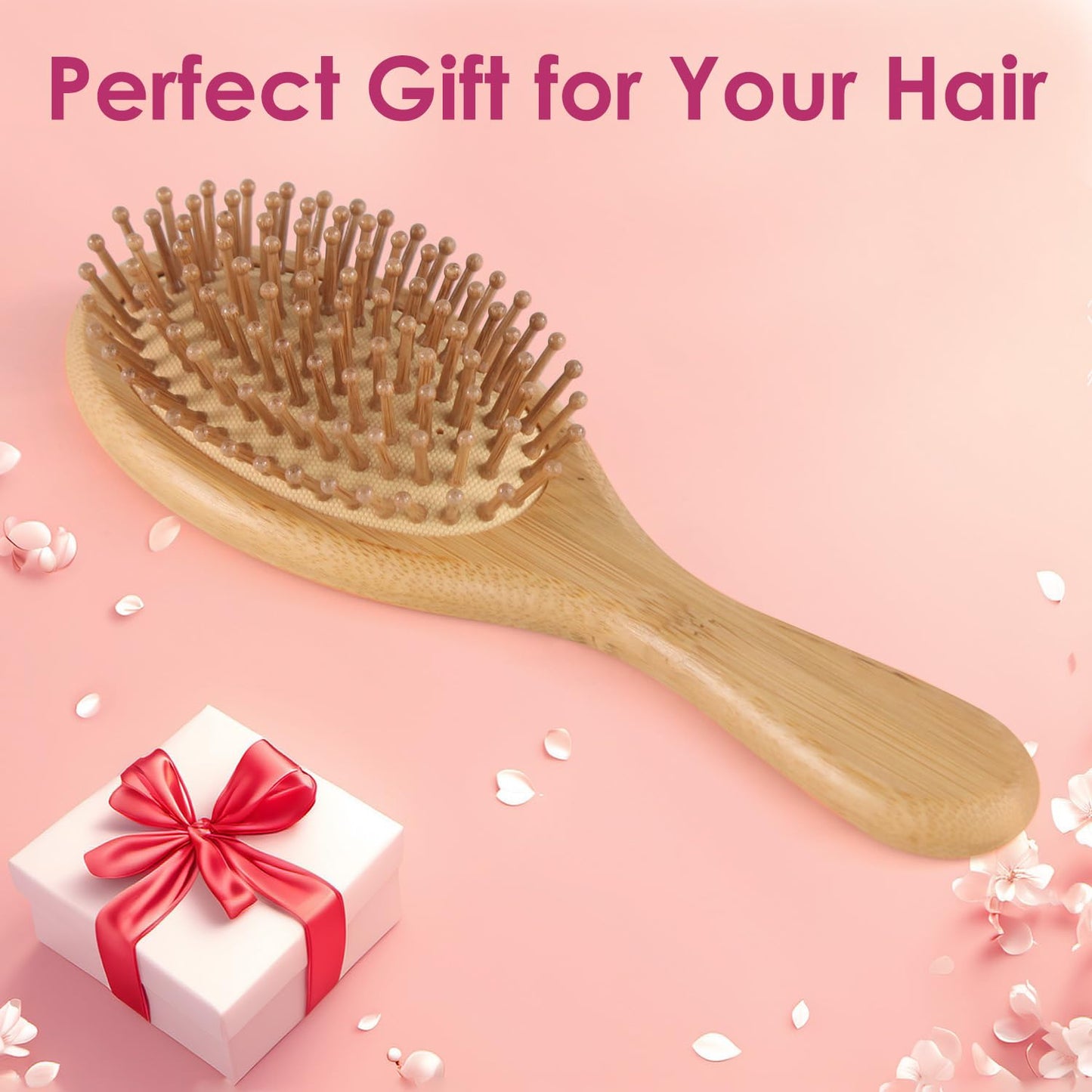 Sandalwood Hair Brush Comb, Bornbyme Wooden Bamboom Massage Scalp Comb for Hair Growth Anti-Static Detangler Brush for Women, Oval