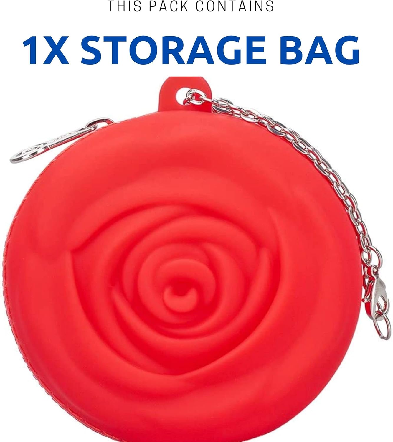 Menstrual Period Cup Case Storage Bag | Rose Design + Silicon Material | Easy to carry, clean, and use | Metal Chain attached | Multi-use for any small items - Red