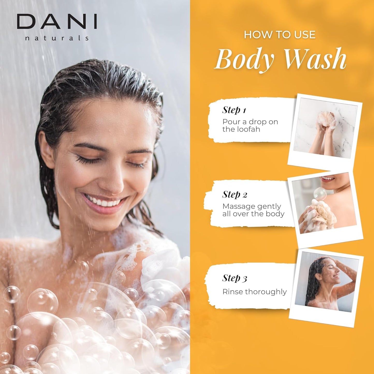 DANI Naturals Moisturizing Body Wash - Grapefruit Ginger Scent, Organic Aloe Vera & Glycerin, Sulfate-Free, Vegan, pH-Balanced, 12 oz - Refreshing, Moisturizing Shower Gel for Soft Skin