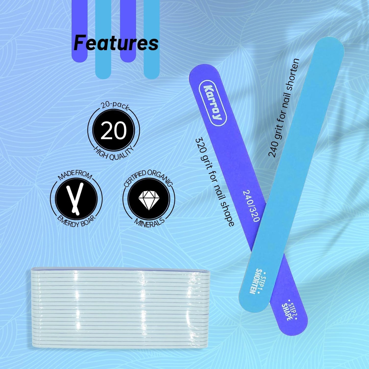 Nail File and Buffer for Natural Nails Dual Sided 2 Steps Shorten and Shape Nail Tools 20pcs 240/320 Grit