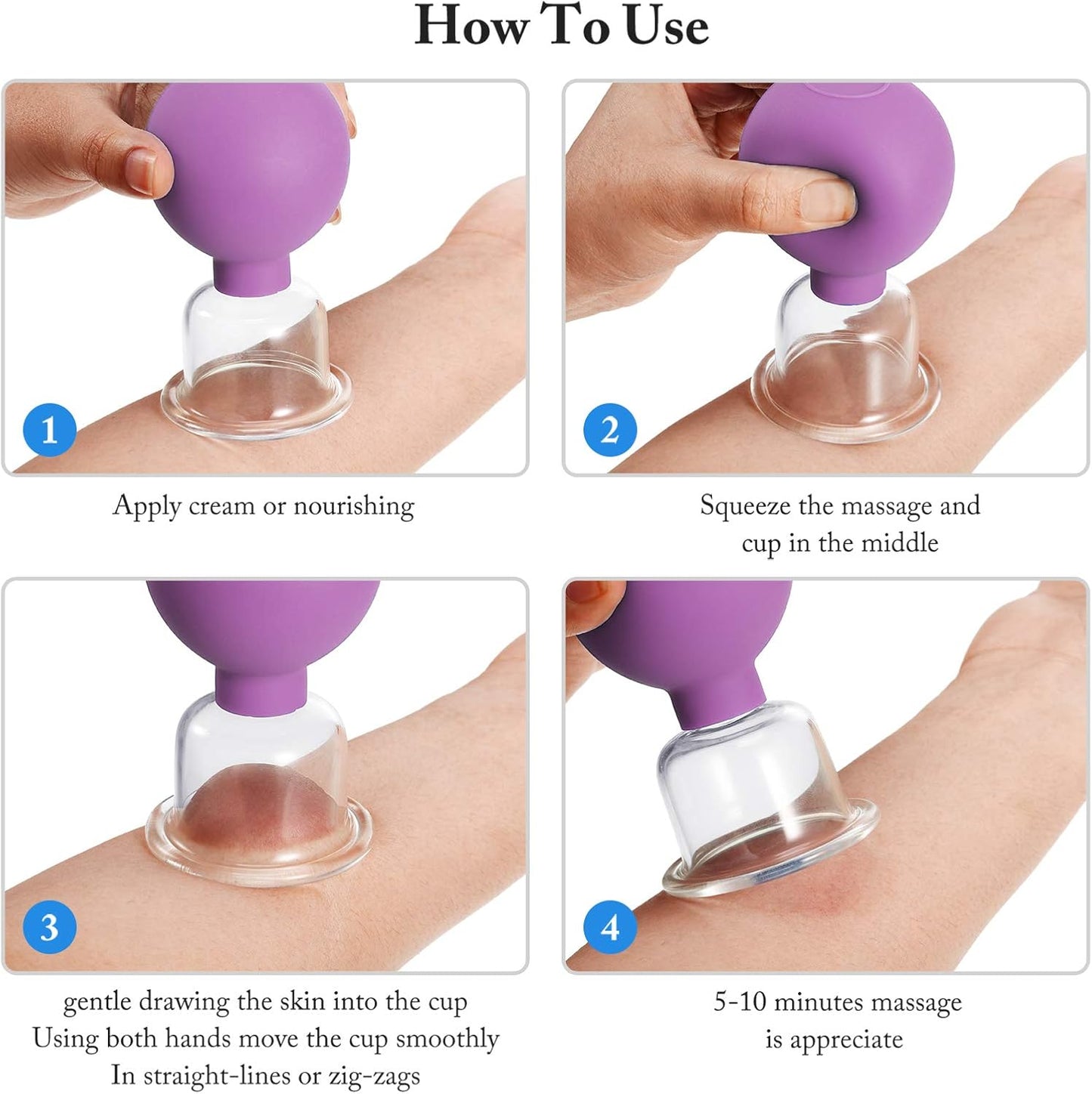 BBTO 4 Pieces Glass Cupping Set Glass Silicone Cupping Cups Massage Vacuum Suction Cupping Cups for Body Face Leg Arm Back Shoulder Muscle and Joint Pain (Purple)