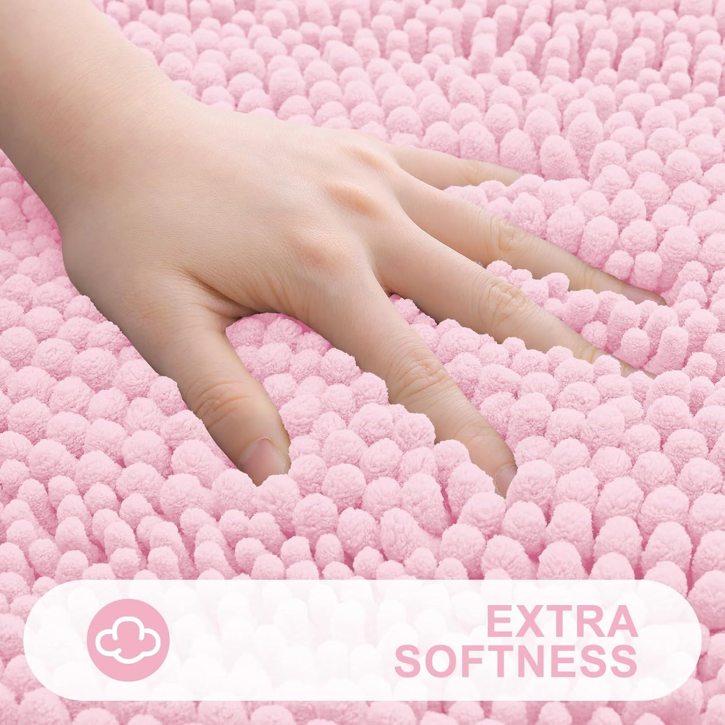 Grandaily Chenille Striped Bathroom Rugs 30x20, Extra Thick and Absorbent Bath Mats, Non-Slip Soft Plush Shaggy Shower Carpet, Machine Wash Dry, Bath Rug for Bathroom, (Medium, Pink)