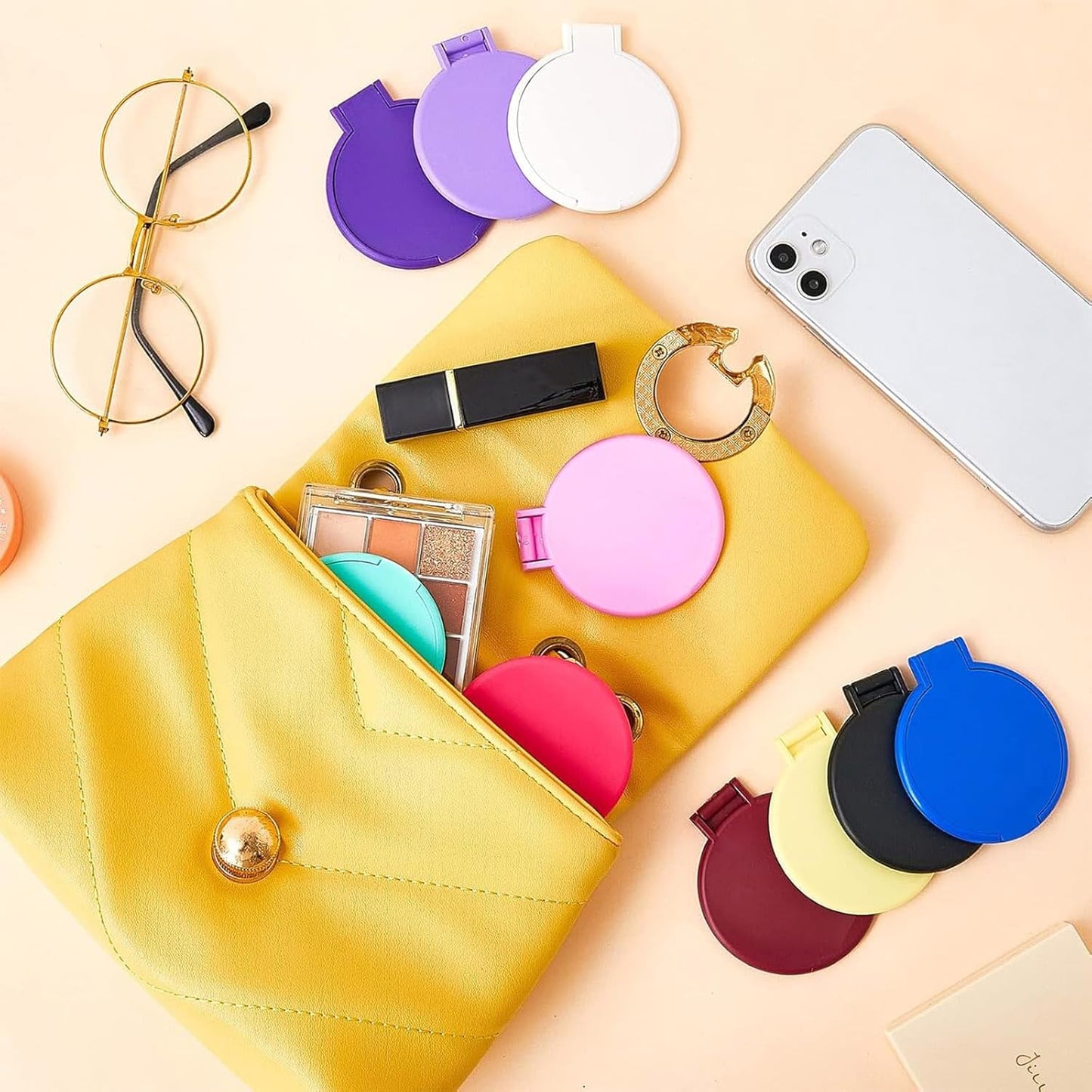 Juexica 500 Pcs Compact Mirror Bulk for Women Mini Folding Mirror Portable Pocket Makeup Round Small Vintage Travel for Cosmetic Purse Bag Gifts Mom Daily Use (Classic Colors)