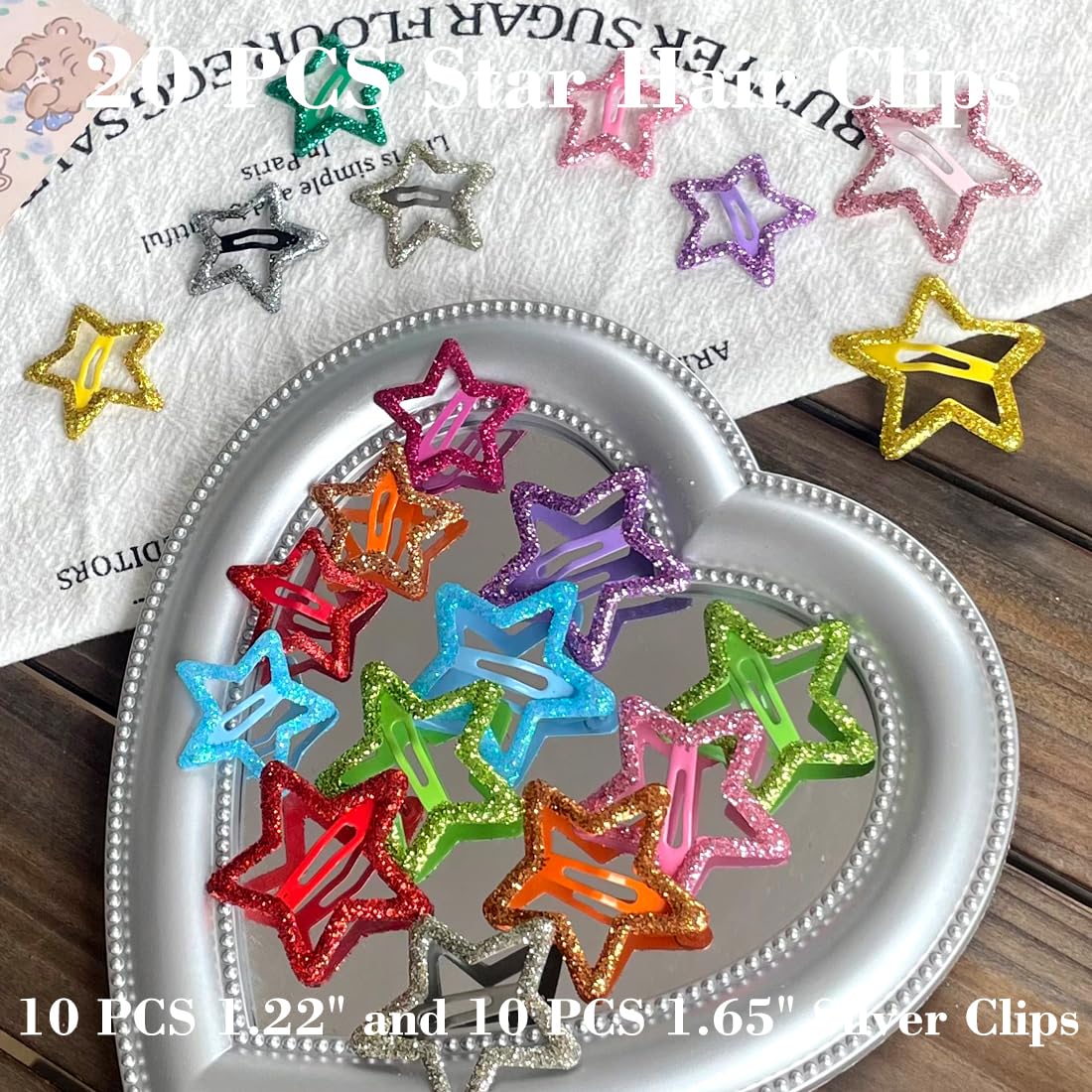 20 PCS Sparkling Star Hair Clips - Non Slip Metal Star Hair Accessories for Girls & Women