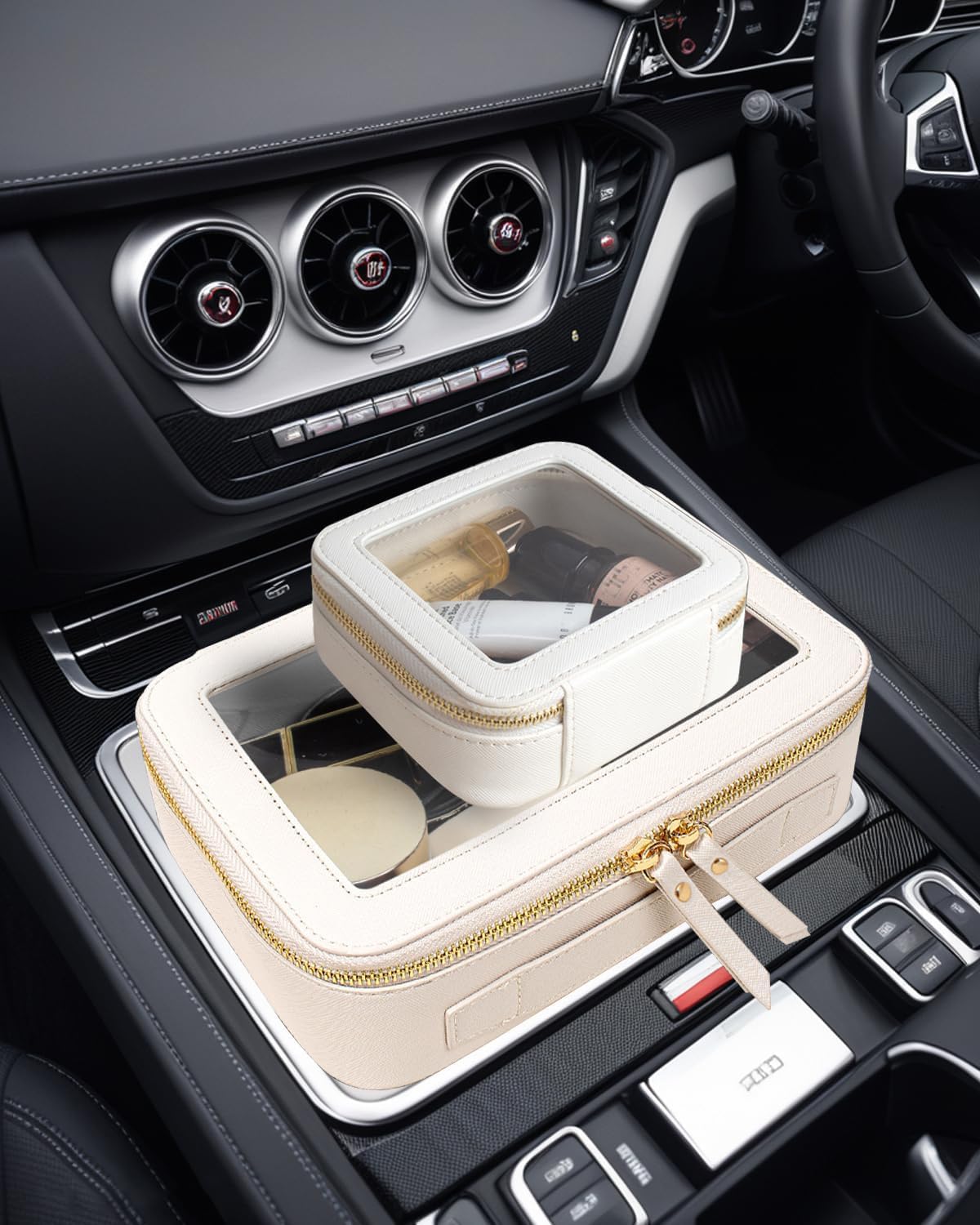 Travel Clear Makeup Bag Set, TSA Approved Cosmetic Bag Case with Zipper Portable Makeup Pouch Toiletry Bag Women Traveling Cosmetic Organizer Storage Bag Car Organizer Car Essentials for Women