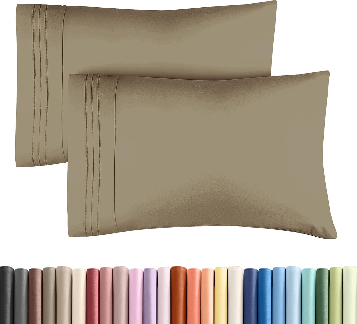 Queen Pillow Cases Set of 2 - Ultra Soft Hotel Quality Pillowcase Covers - Comfy, Cozy & Wrinkle Free - Shrinkage, Stain and Fade Resistant - Machine Washable Pillow Protectors - 2 Piece Set - Khaki