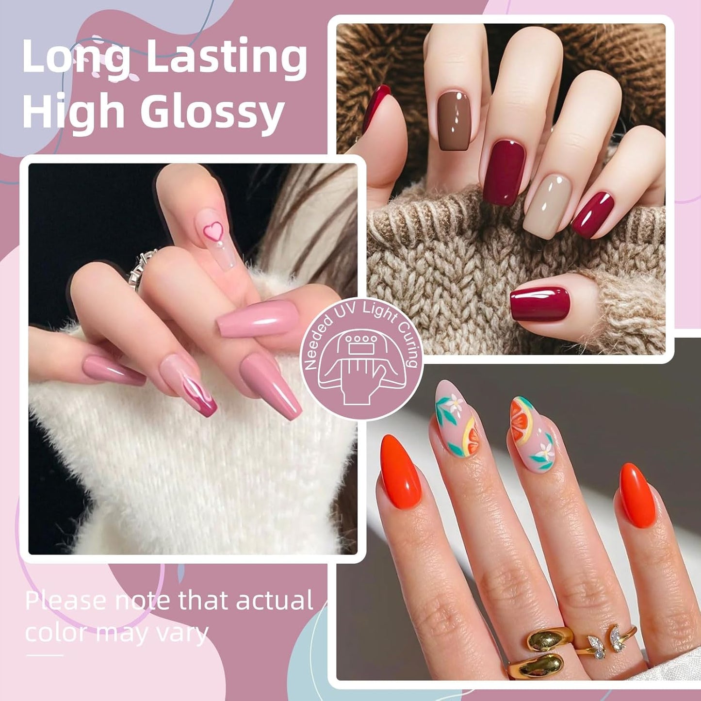 Solid Gel Nail Polish Set, 9 Colors Glitter Pink Red Solid Cream Gel Polish Palette with Brush, Solid Ombre Nail Polish for Women DIY Manicure Art