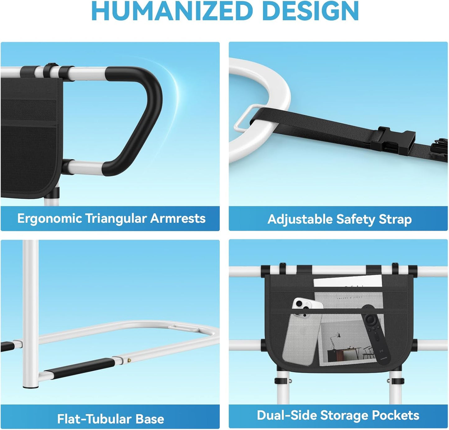 Bed Rails for Elderly Adults Safety, ASTM F3186-17 Certified 400lbs Capacity Adjustable Bed Assist Rail with Storage Bag, Non-Slip Handles - Fits Twin, Full, Queen, King Bed