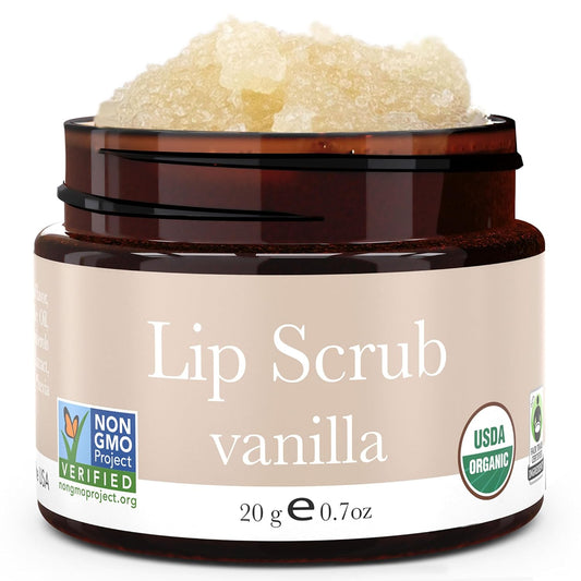 USDA Organic Lip Scrub Vanilla - USA Made with Natural Ingredients, Moisturizing Scrub Exfoliator for Dry Lips, Lip Sugar Scrubber Exfoliator for Smooth Lips, Small Beauty Gifts