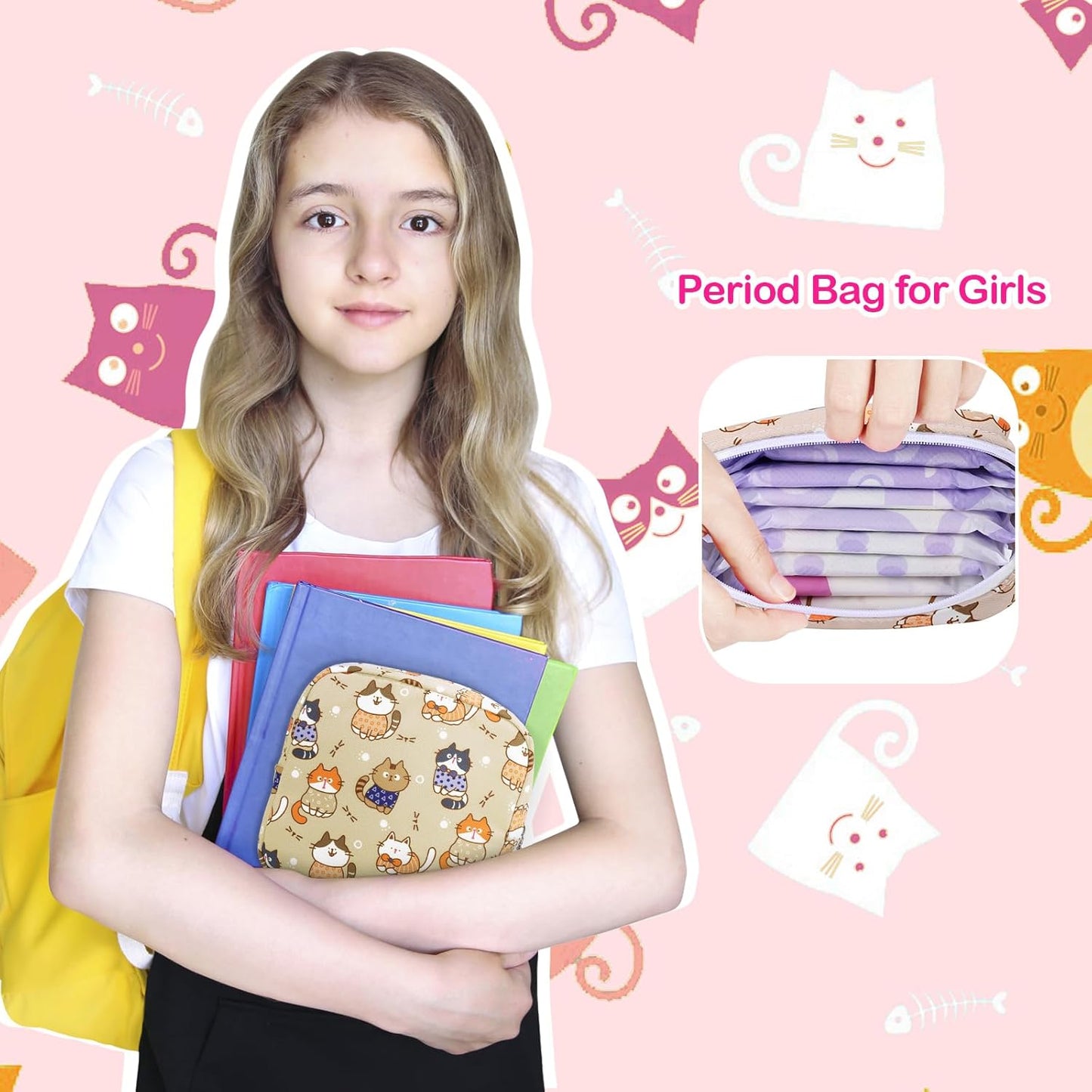 Period Bag, Canvas Sanitary Napkin Storage Bag for Girls Womens, Portable Sanitary Napkin Period Pad Pouch for Purse, Small Make Up Bags(F513B-H)