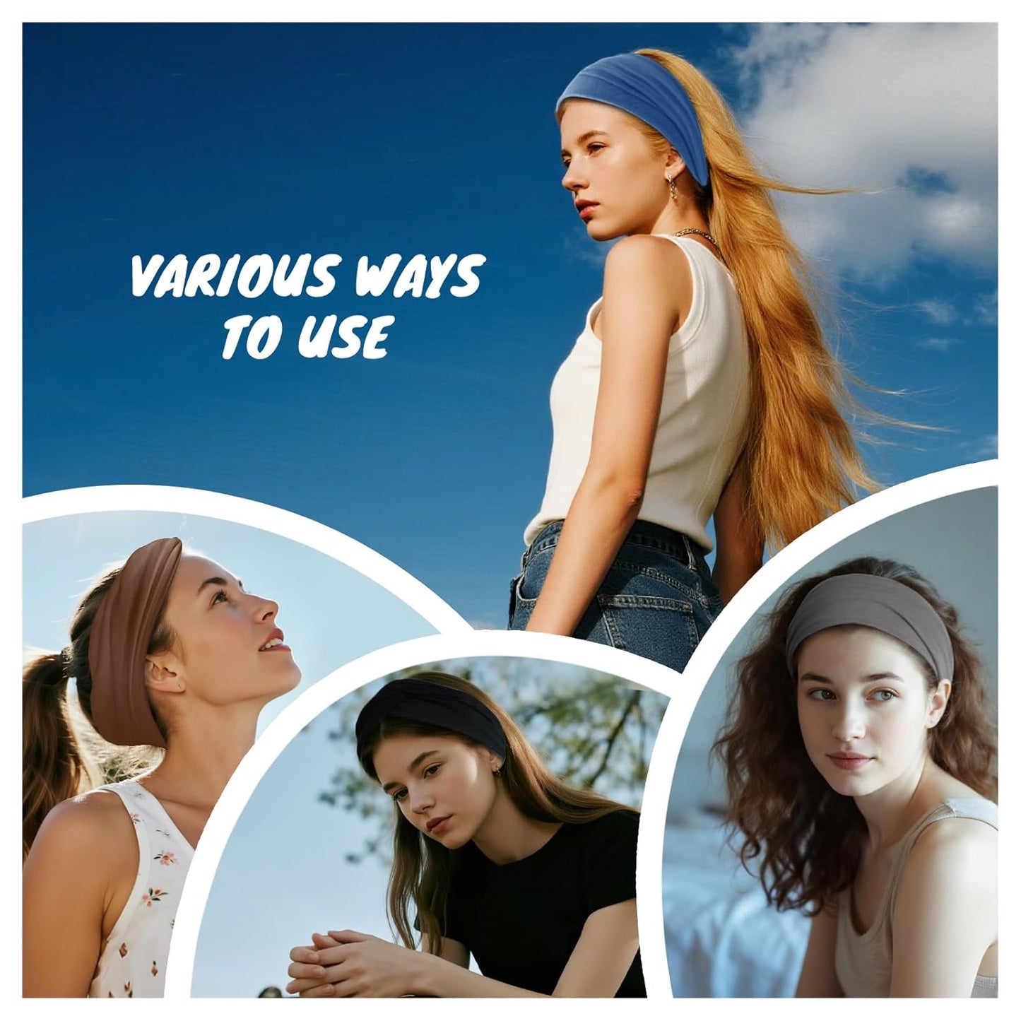 Headbands for Women, Non Silp Wide Hair Bands, Elastic Thick Head Bands, Stretchy Soft Sports Sweat Bands for Spa Workout Running Gym, Cotton Cloth Band 6Pcs GrayBurgundyGreenBlackCoffeeNavy