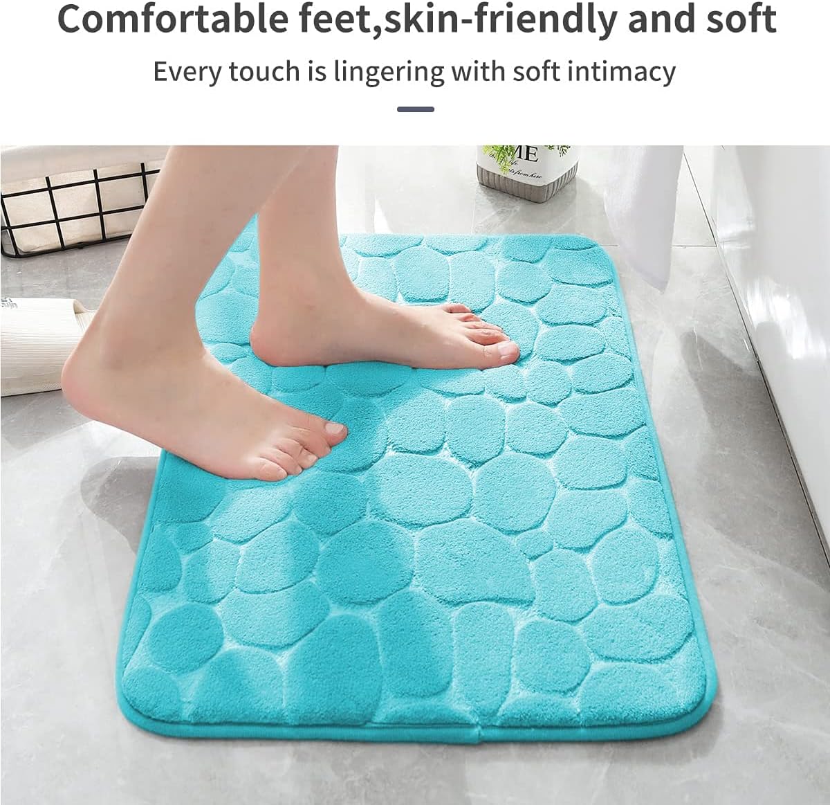 YIHOUSE Memory Foam Bath Mat Cobblestone Bathroom Rugs Super Water Absorbent Bath Mats for Bathroom Machine Washable Bath Rugs(17 x 24,Teal)