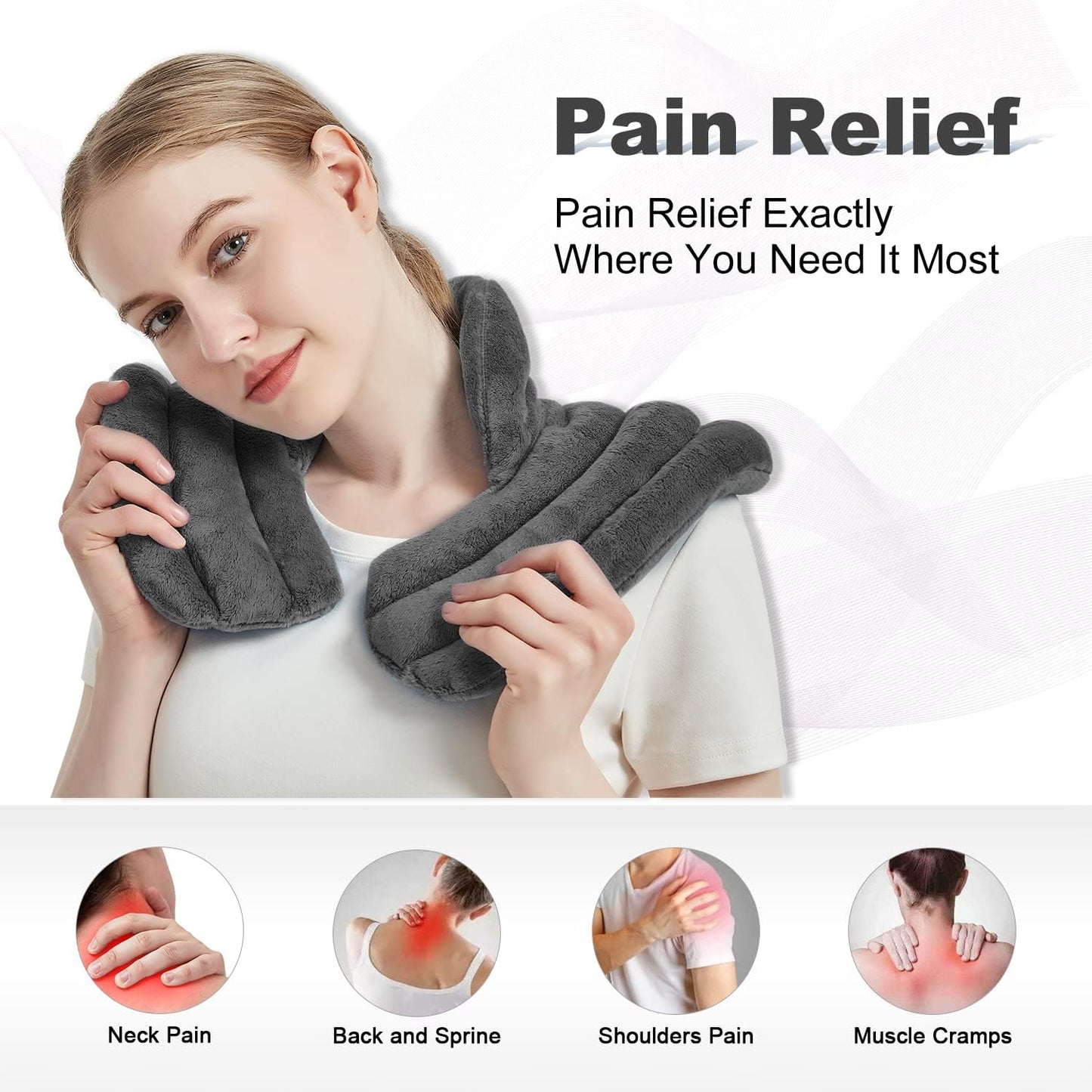 Neck Heating Pad Microwavable for Shoulders, Warmer Wrap Microwave Heating Pad for Neck and Shoulders for Pain Relief (Gray)