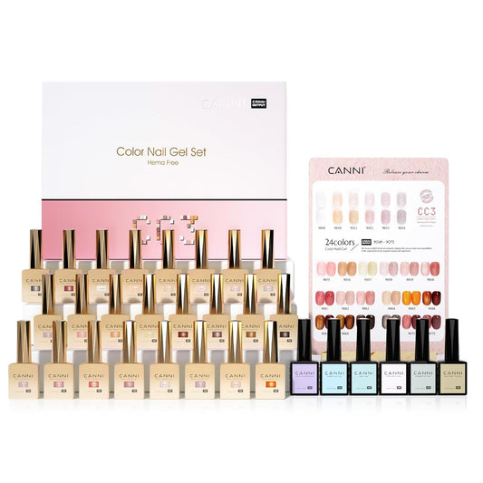 CANNI CC3 Jelly Gel Nail Polish Set with Color Card, 30Pcs Jelly Pink Gel Polish Nude Brown Color High Gloss Soak Off U V Nail French Nail Manicure Salon DIY