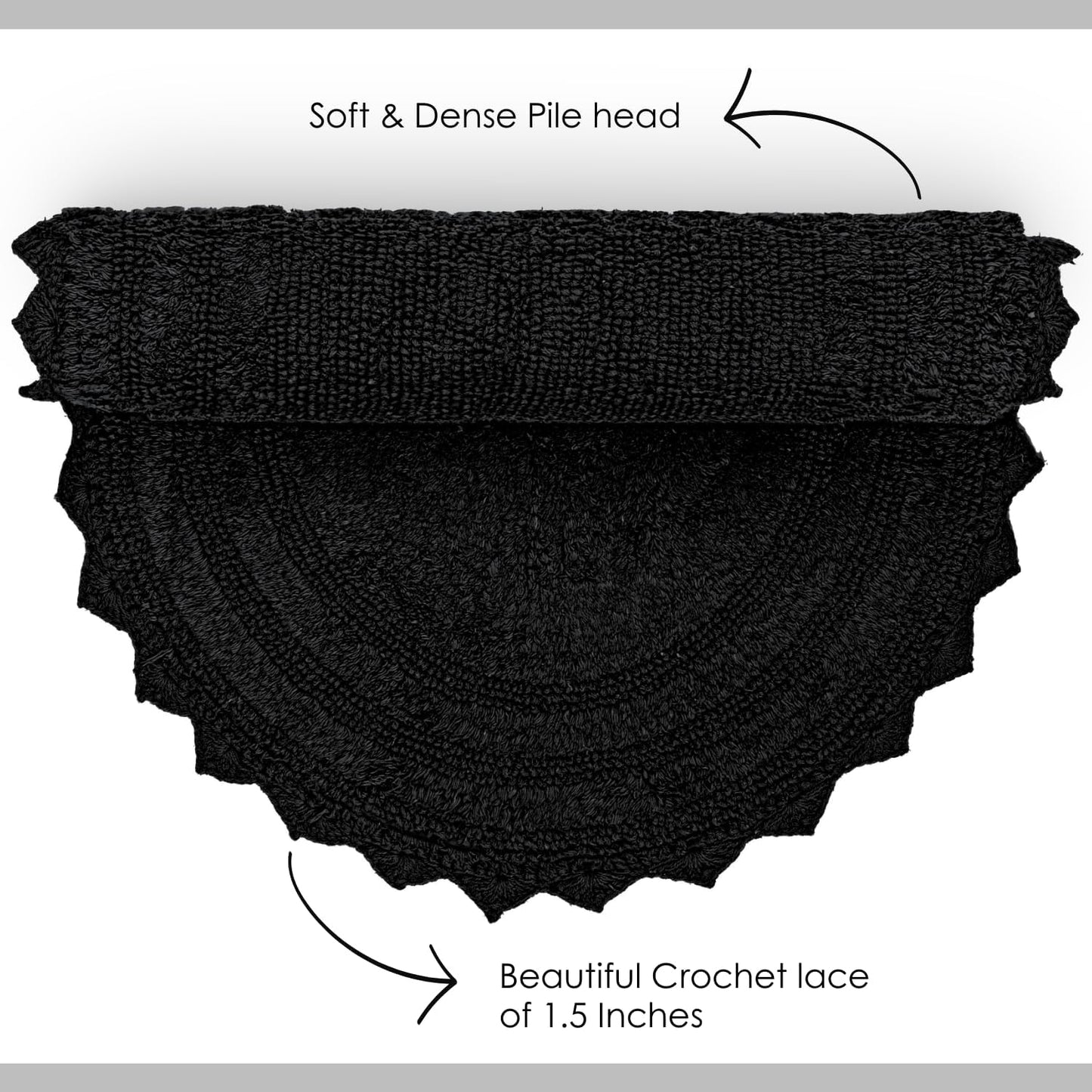 RAJRANG Black Oval Bathroom Rug | 34x21 Inches Soft Cotton Bath Mat with Crochet Pattern | Reversible, Absorbent, Boho Style Floor Mat for Bathroom, Spa or Entryway