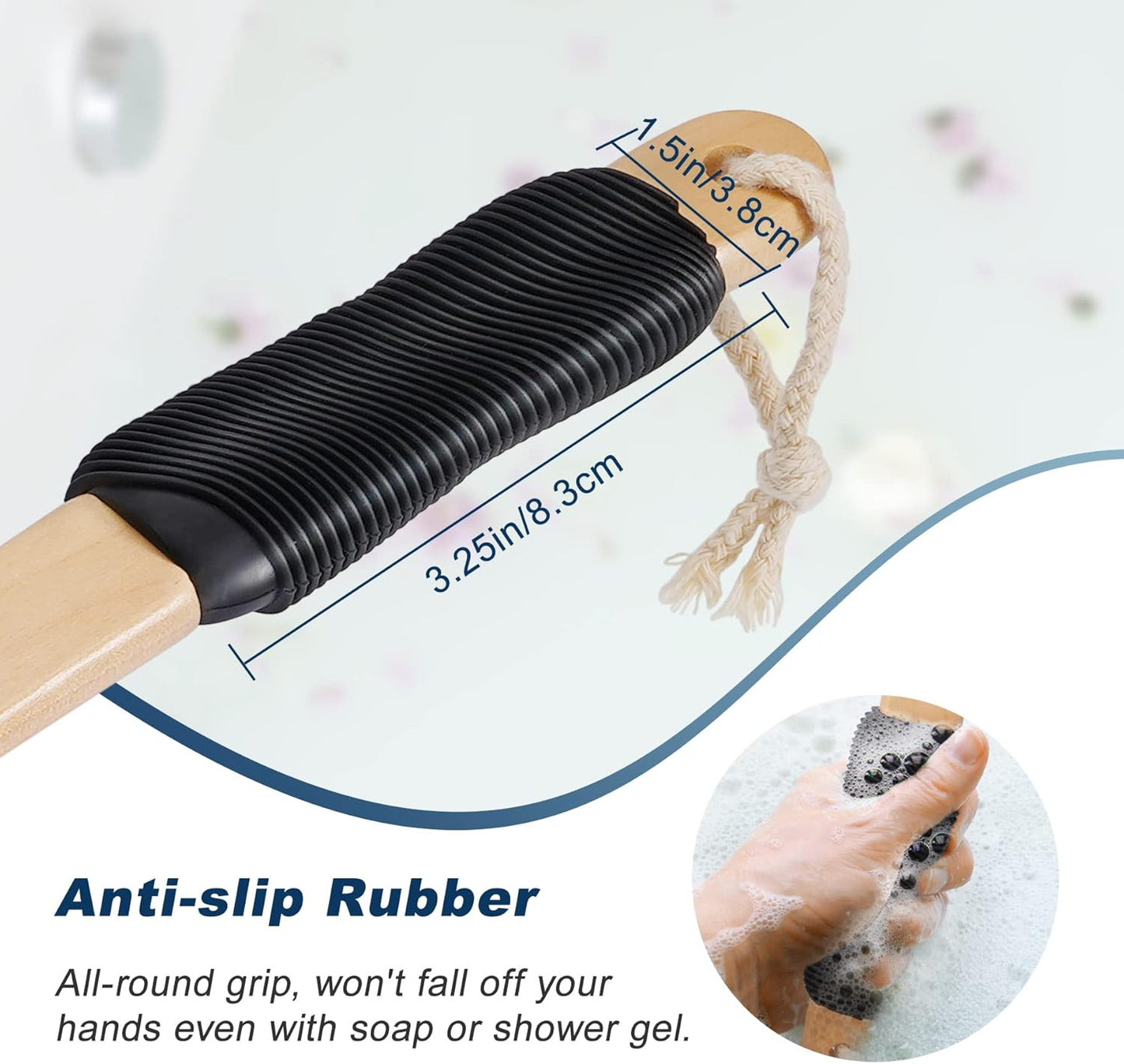 Long Handle Ergonomically Back Scrubber/Brush for Shower, Double Sided Exfoliating Body Scrubber for Women and Men (Black)