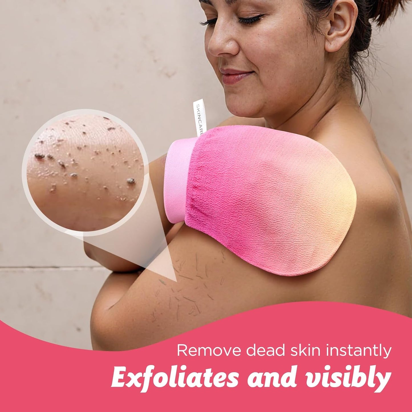 LOTTA Dreamy-Glow Deep Exfoliating Glove - Vegan Dead Skin Removal Body Scrub Mitt Bath Washcloth for Women Shower Exfoliation (Rose Garden)
