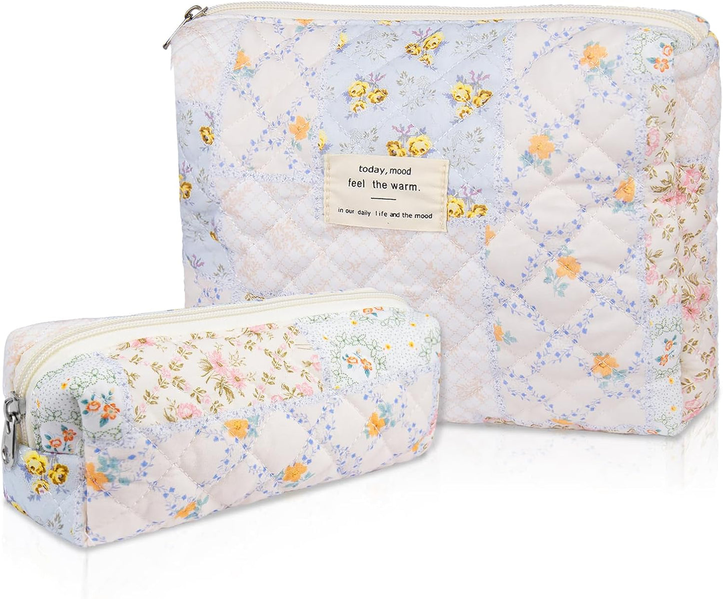 2PC Makeup Bag Set, Cute Cosmetic Bag for Women Girls, Floral Coquette Aesthetic Toiletry Bag, Travel Make Up Organizer Bag (Folk Style)