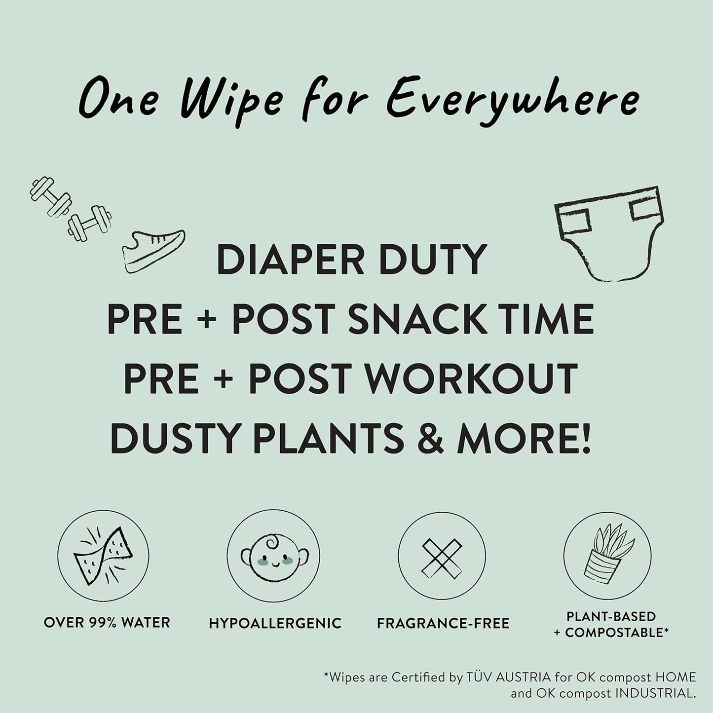 The Honest Company Clean Conscious Multi-Use Wipes Hypoallergenic and Unscented for Sensitive Baby Skin Over 99% Water Compostable Plant Based Baby Wipes Rainbow 60 Count