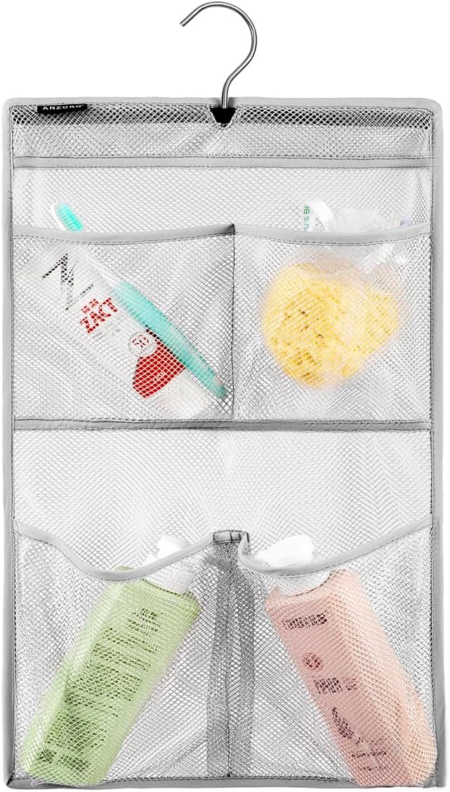 Mesh Shower Organizer Hanging Caddy Quick Dry Bathroom Storage for Toiletry Accessories with Rotating Hanger (4 Pockets)