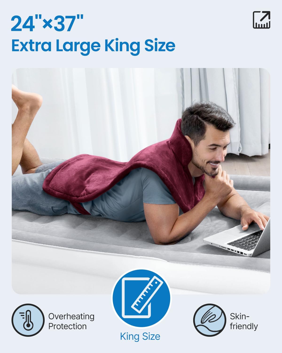 RENPHO Heating Pad for Neck and Shoulders and Back, Christmas Gifts for Women Men, Electric Heated Pad for Back Pain Relief, Hsa Store Eligible Items, FSA Eligible, ETL Safety Certified, 21"x23" Red