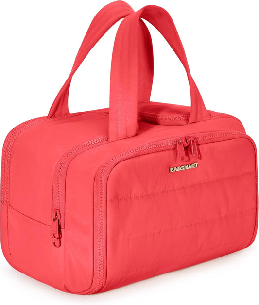 BAGSMART Travel Toiletry Bag, Puffy Toiletry Bag for Women, Wide-open toiletry bags for traveling, Large Travel Cosmetic Makeup Bag Organizer for Accessories,Toiletrie (g-Bright Red)