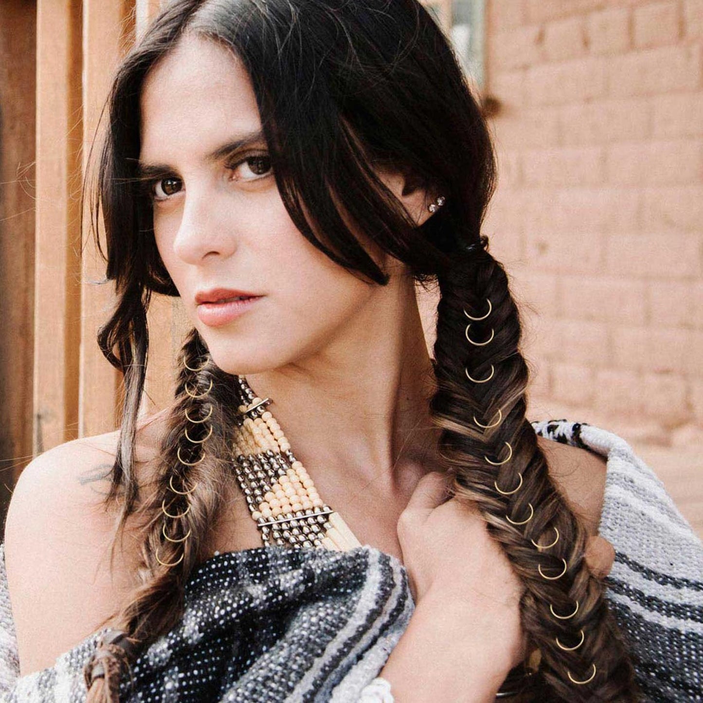 SEVENHEAD 50 Pcs Dreadlock Beads Hair Accessories Circle Rings Adjustable Cuffs Braiding Hair Decoration Clips Metal Hair Decoration for Braids(Gold 1.2mm*16mm)