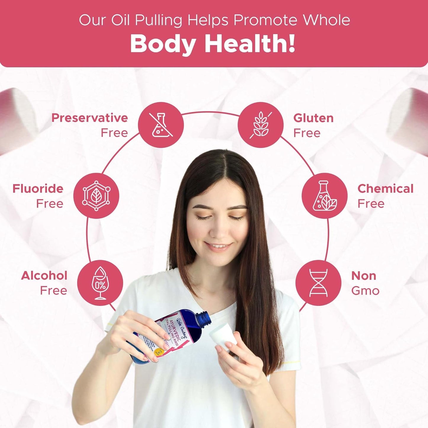 Oil Pulling for Teeth and Gums | Made in USA Bubble Gum Flavored Organic Sesame Oil Oral Rinse Mouth wash | Ayurvedic Pulling Rinse to Freshen Your Breath | Oral Care Teeth Whitening Mouthwash-8 FL Oz