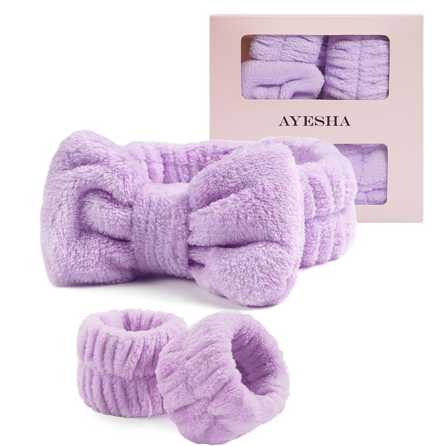 Ayesha Spa Headband and Wristband Set for Skincare Washing Face,Makeup Headband Wrist Cuffs for Preppy Skincare for Women Girl