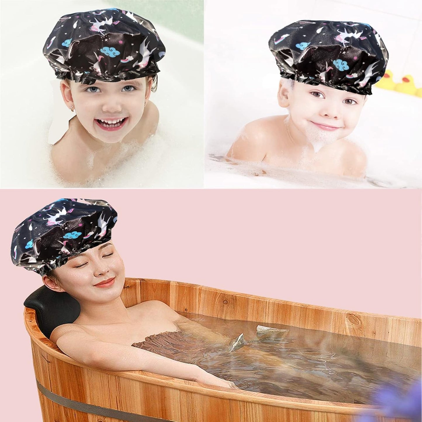 Unicorn Shower Cap for Women Men,1 Pcs Shower Hat Waterproof-Double Layer-Reusable Elastic Bath Caps for Boys Girls Spa Home Use,Hotel and Hair Salon