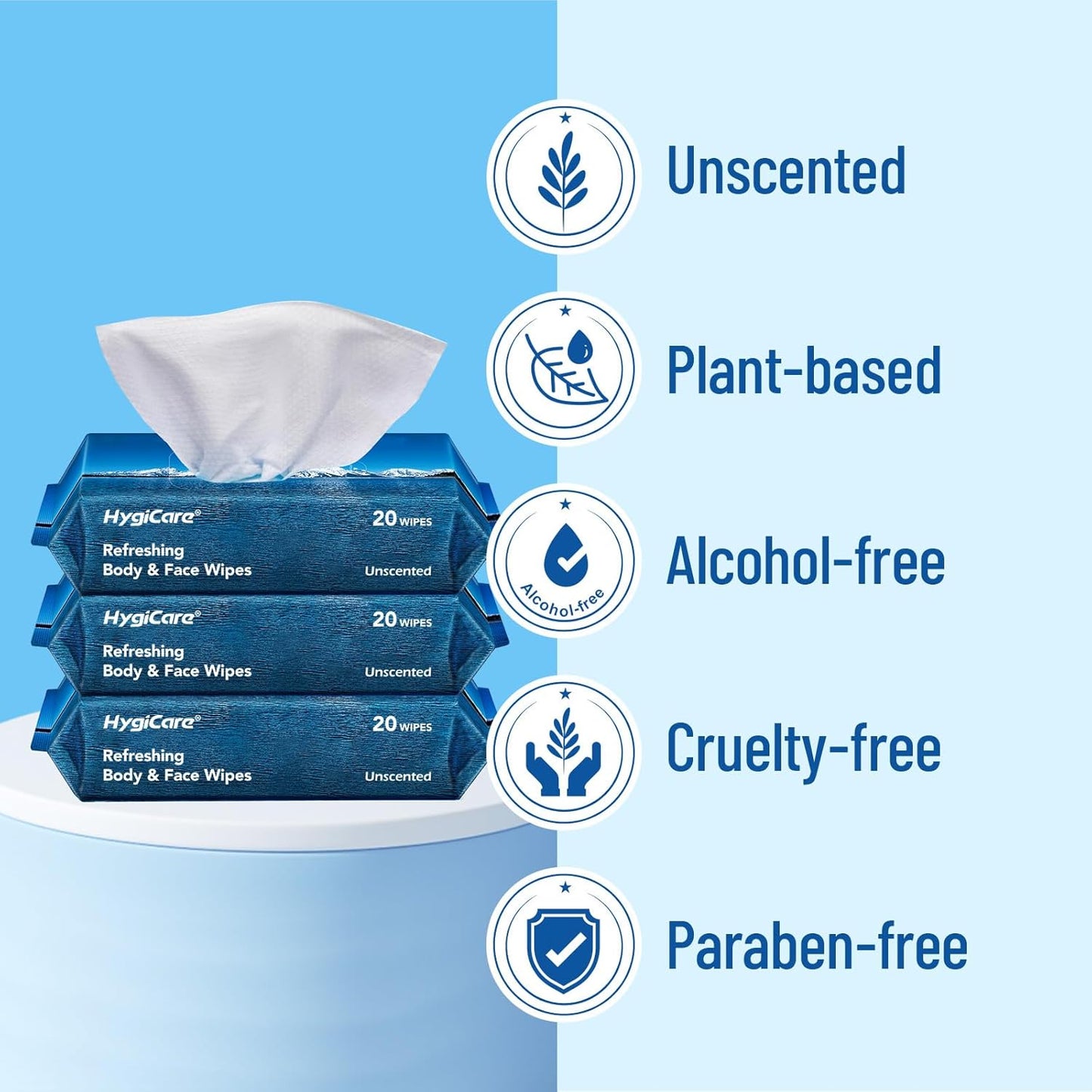 Bamboo Body & Face Wipes for Adults Bathing No Rinse, Shower Wipes 60 Count, 12"x8" Extra Thick, Unscented, Biodegradable Disposable Washcloths for Travel, Elderly, Car, Gym, Camping