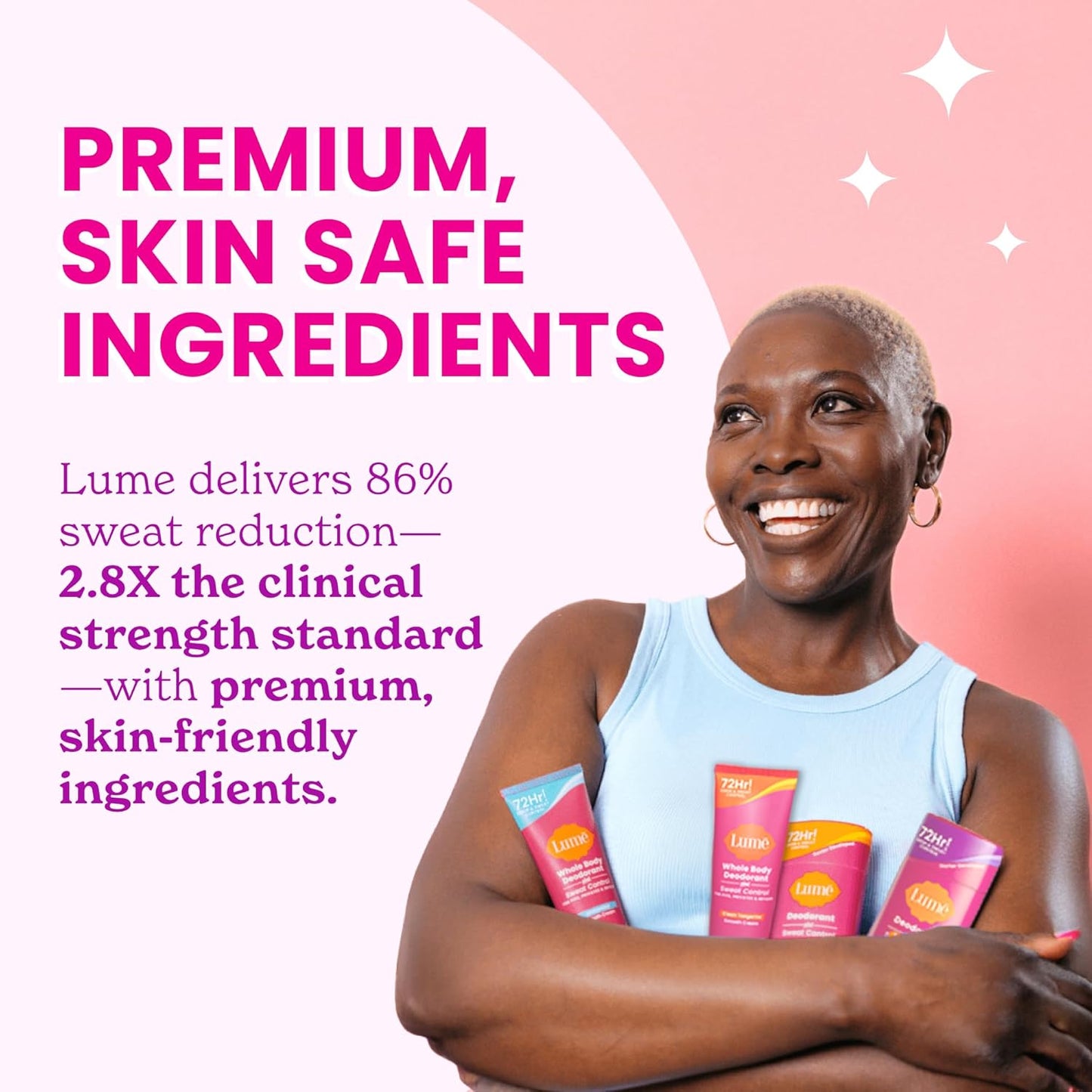 Lume Deodorant Plus Sweat Control - Smooth Solid Stick - Extra Strength Antiperspirant - 72 Hour Odor And Sweat Control - Baking Soda Free, Skin Loving - 2.6 ounce (Unscented) Pack of 2