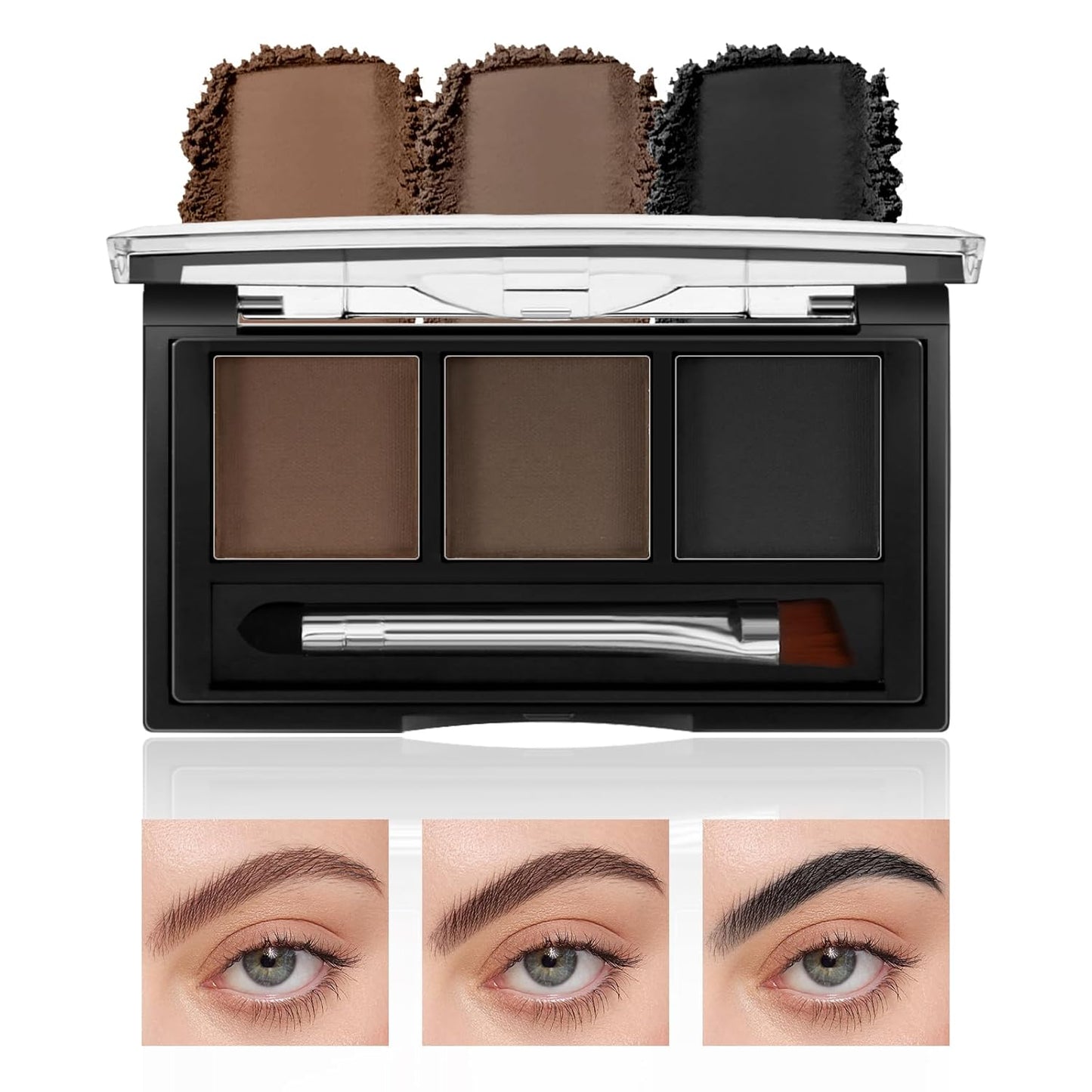 3 Colors Eyebrow Powder Set, Brow Powder Makeup Palette, Defining and Sculpting Brows, Waterproof Eye Contour Kit with Brush Applicator