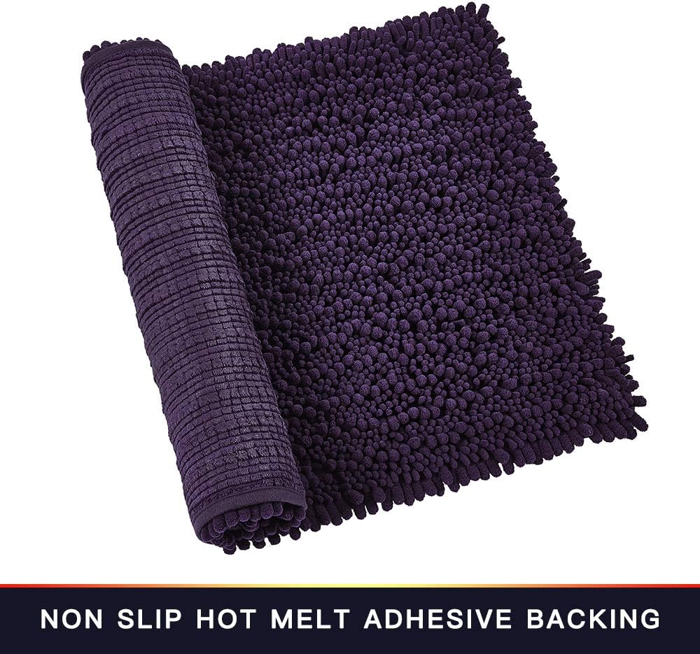 Walensee Bathroom Rug 2 Pieces Set Non Slip Bath Mat (20"x32" Plus 20"x32" Dark Purple) Water Absorbent Super Soft Shaggy Chenille Machine Washable Dry Extra Thick Perfect Carpet for Shower Floor