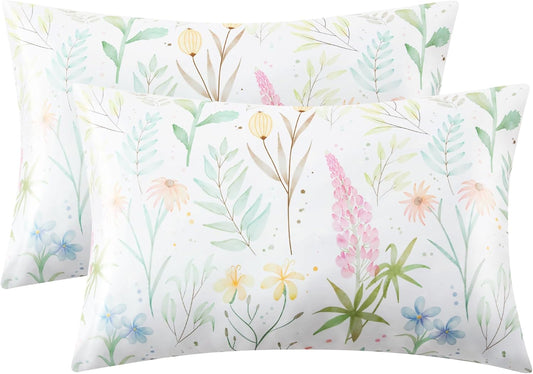 EXQ Home Satin Pillowcase for Hair and Skin- Multicolor Printed Flower Silk Pillowcase 2 Pack 20x26 inches - Standard Size Pillow Cases with Envelope Closure, Gifts for Women