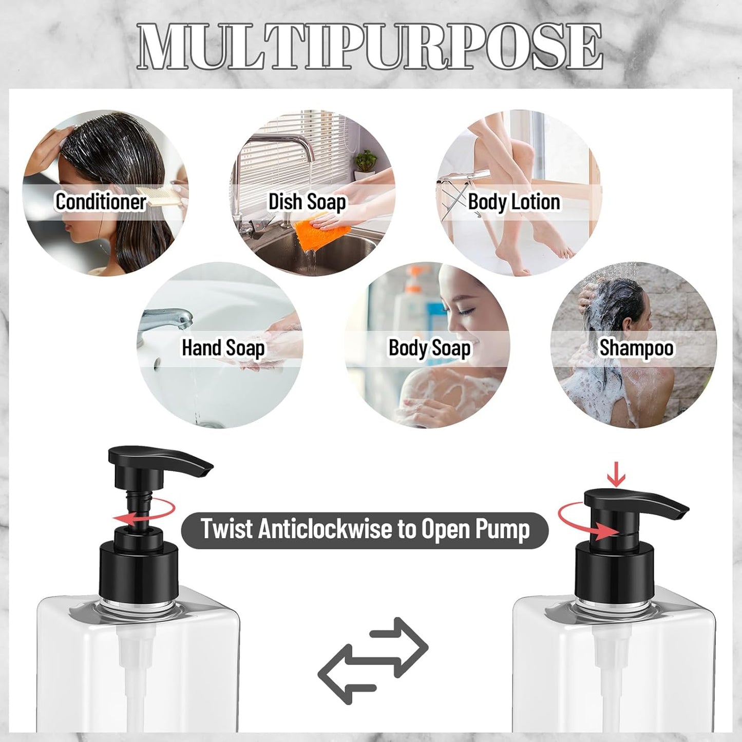 Tanlade 6 Pcs Shampoo and Conditioner Dispenser Bottles 16oz Modern Shower Soap Bottles with Pump, Labels and Marker Pen Easy to Refill Body Wash Dispensers for Home Bathroom Decoration(Clear)