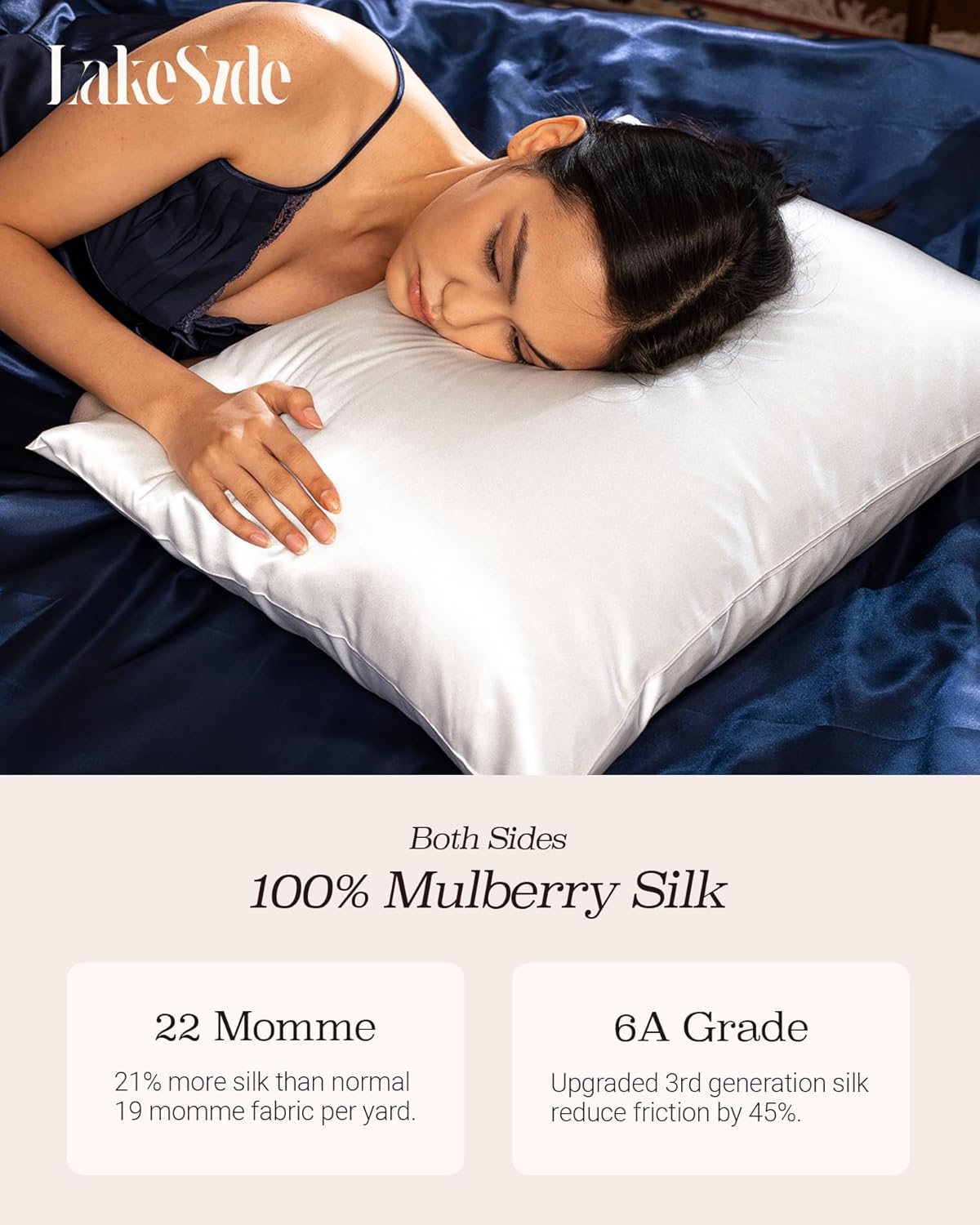 Oriental Lakeside® 100% Pure 22 Momme Mulberry Silk Pillowcase with Hidden Zipper - Nighttime Skincare & Hair Care Hydrating Pillow Cover