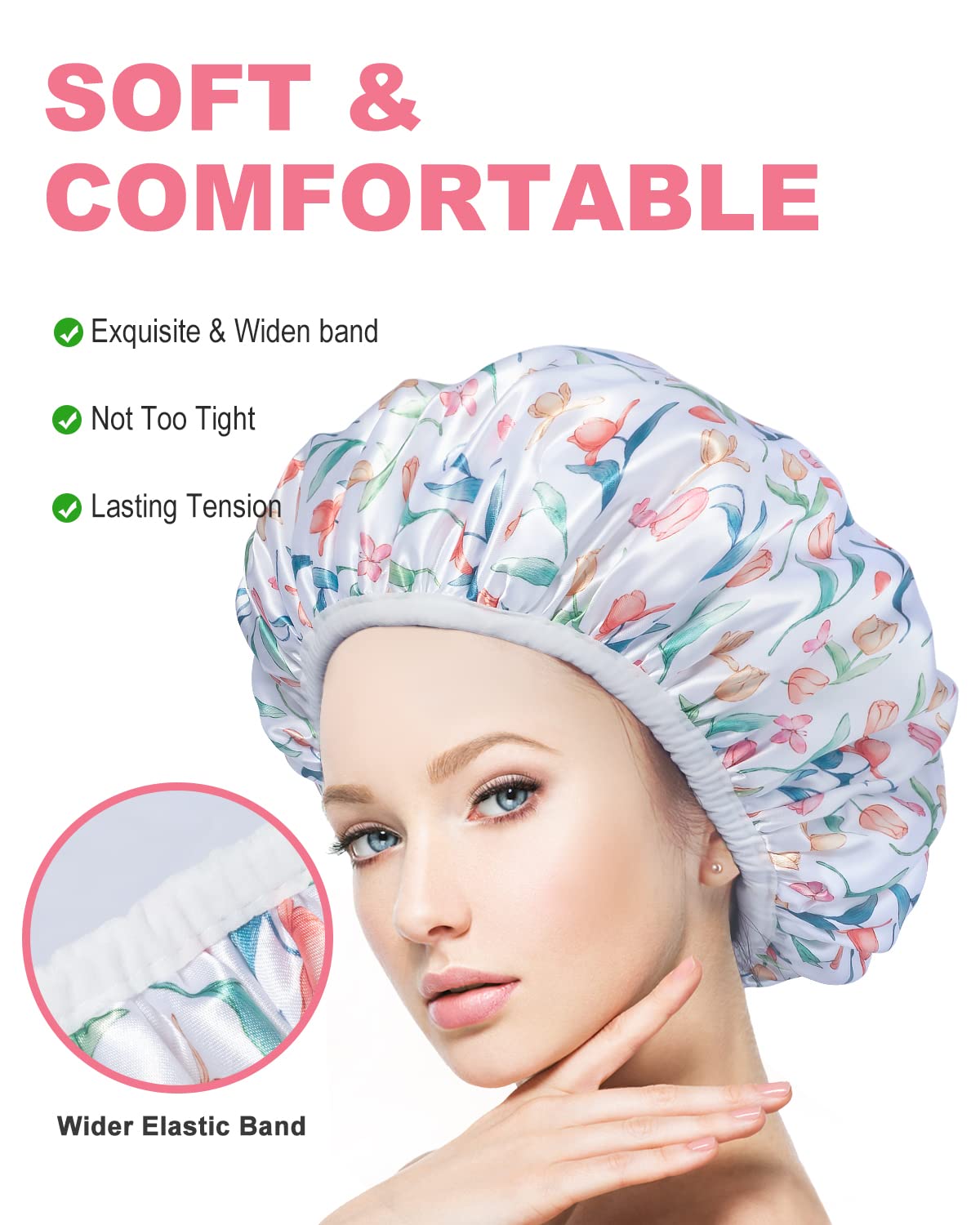 Shower Cap, Terry lined Reusable shower caps, Large Shower Cap for Women, Waterproof Hair cap Triple Layer Shower Caps for Long Thick Hair