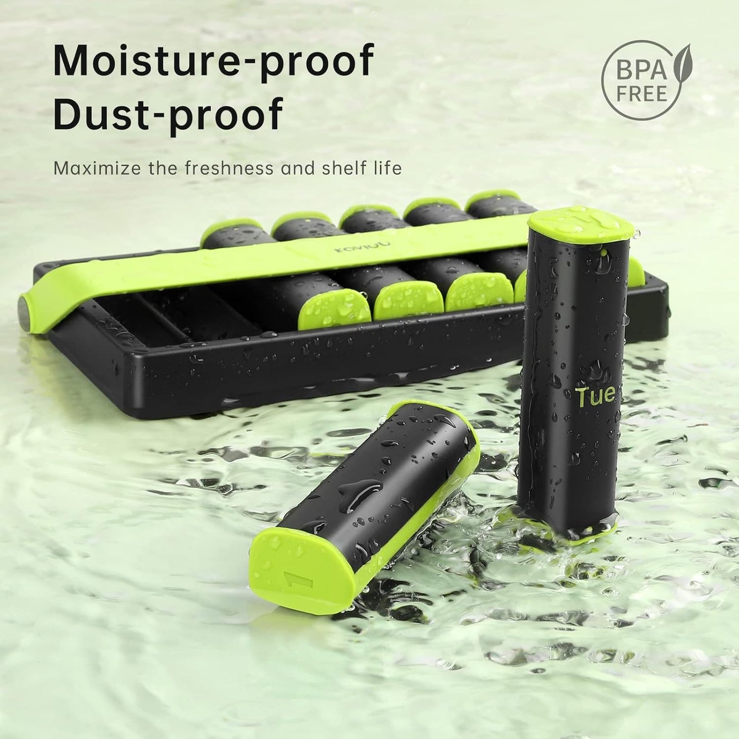 Weekly Pill Organizer 2 Times a Day, KOVIUU Large Travel Pill Box 7 Day, Am Pm Twice Daily Pill Case with Rotatable Handle, Pill Holder Container for Vitamin, Medicine, Supplement, Fish Oil, Green