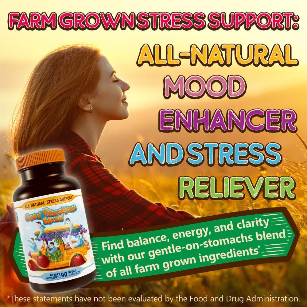 Stress, Mood, Energy Support - Ashwagandha Root, Lion's Mane & More - Good Vibrations Blend