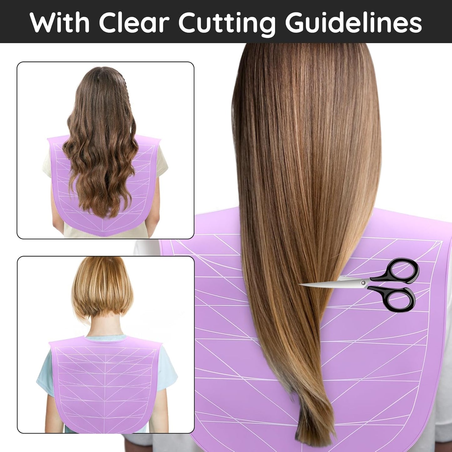 Segbeauty Hair Cutting Guide Mat Purple, Longer Silicone Waterproof Cutting Mat, Professional Salon Hair Cutting Mat with Guidelines Weighted Neck Wrap for Hair Stylist
