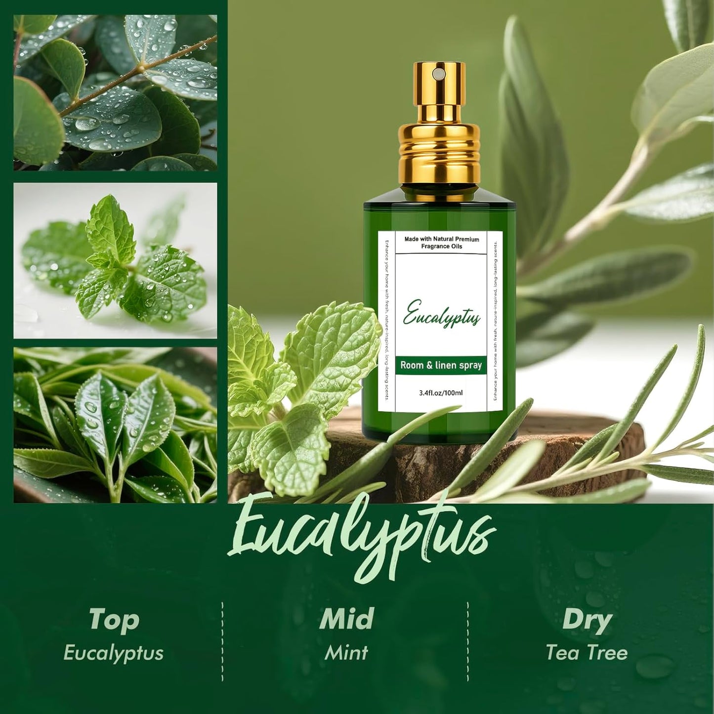 Room Spray Odor Eliminator 3 Pack, Natural Essential Oil Air Freshener Spray for Home Bathroom and Kitchen, Lavender, Citrus, Eucalyptus