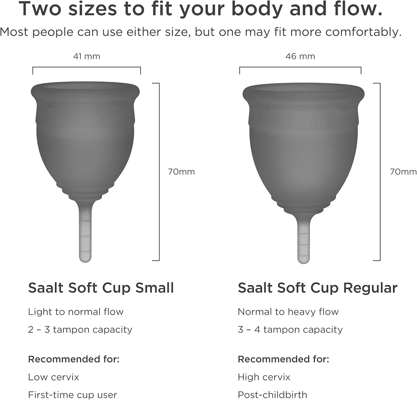 Saalt Soft Menstrual Cup – Reusable Period Cup – Made for Comfortable, Leak-Free Protection Up to 12 Hours – BPA & Latex Free – Includes Cup & Carry Bag (Small, Grey)