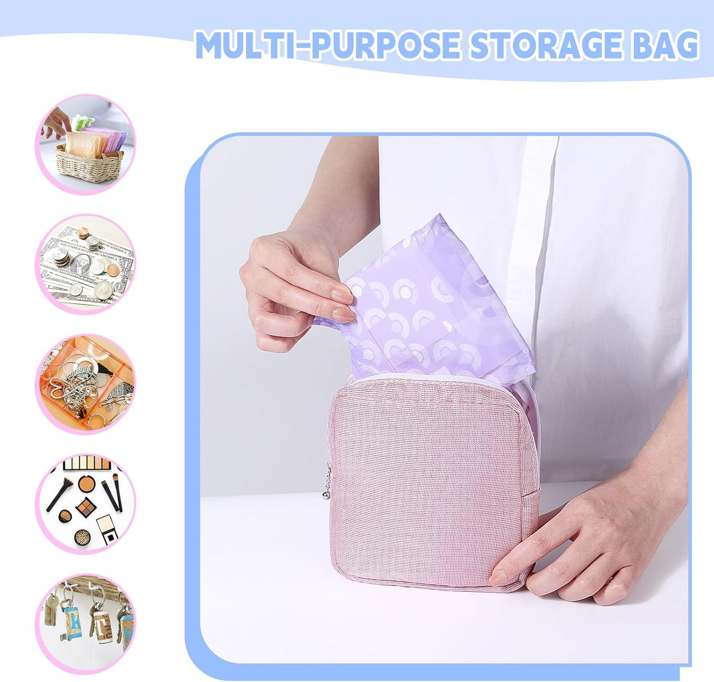 Period Bag for Teen Girls, Canvas Sanitary Napkin Storage Bag with Zipper, Portable Menstrual Pad Bag Tampon Holder for Purse