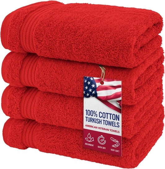 American Veteran Towel, Hand Towels for Bathroom Set of 4, 100% Cotton Turkish Hand Towel Sets, Soft Hand Face Towels, Red Hand Towels