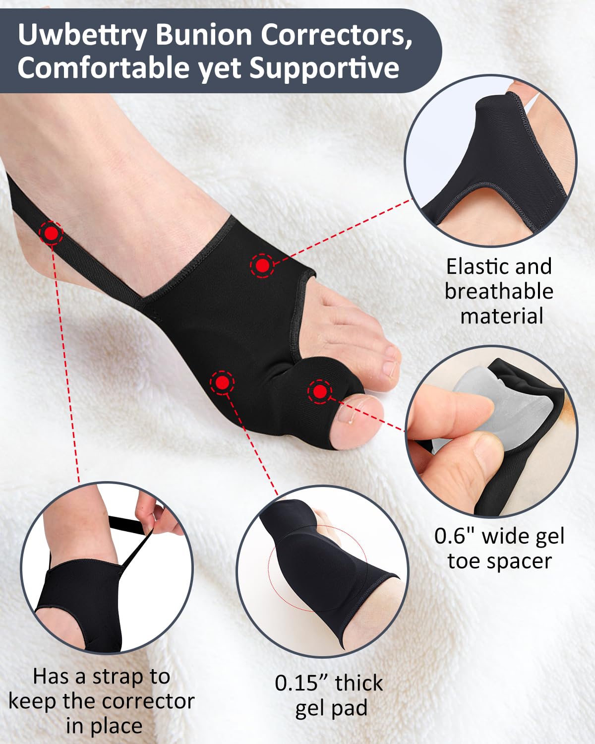 2PC Bunion Corrector for Women Men Toe Pain Relief, Breathable Big Toe Straightener Spacers, Bunion Correction Socks Splint with Built-in Gel Pad and Adjustable Straps