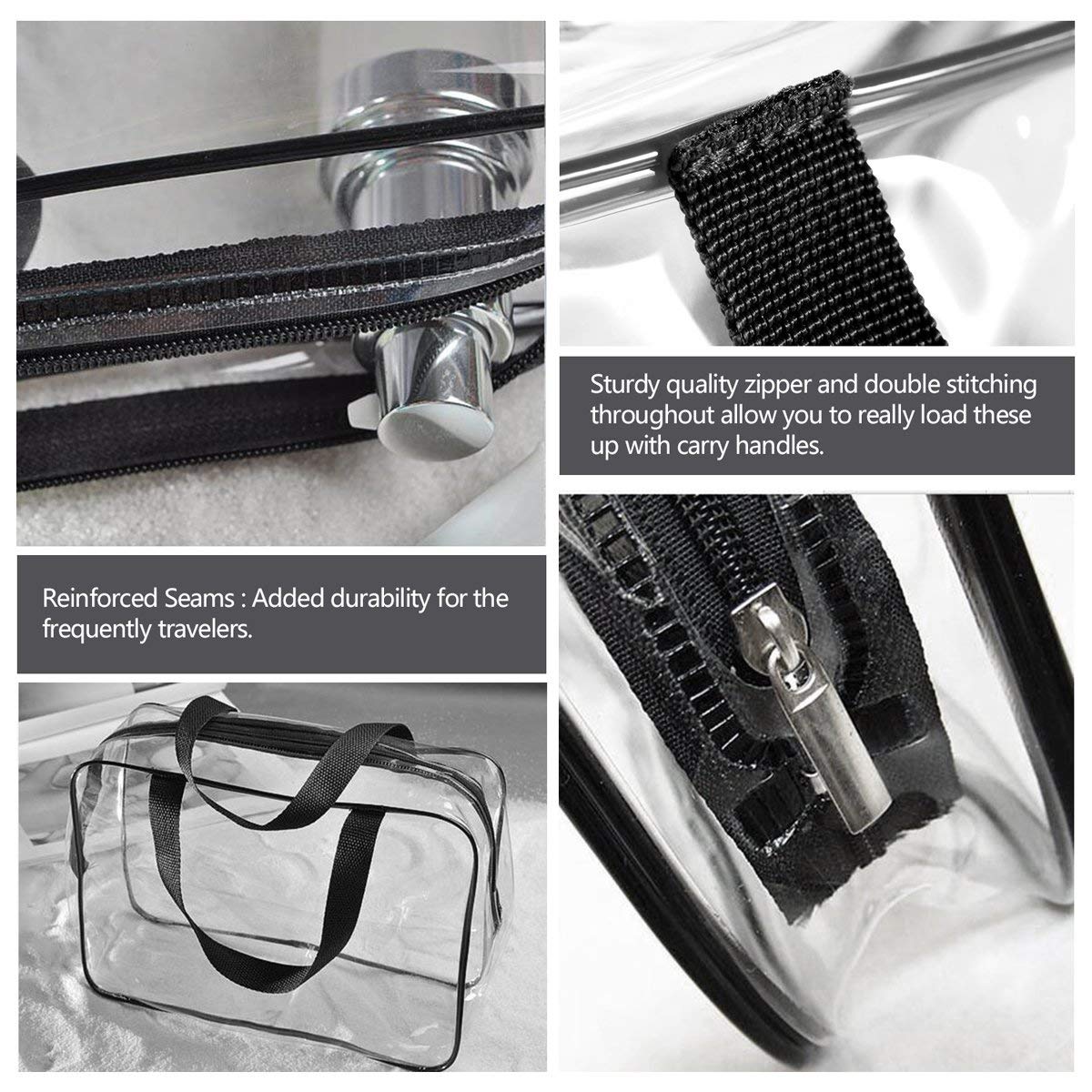 6Pcs Crystal Clear PVC Travel Toiletry Bag Kit for Women Men, Waterproof Vinyl Packing Organizer Storage Bags with Zipper Handle Straps, Cosmetic Pouch Carry on Airport Airline Compliant Bag Handbag