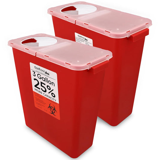 Oakridge Products Large Sharps Container for Home Use and Professional 3 Gallon (2-Pack) with Rotating lid, Biohazard Needle and Syringe Disposal, CDC Certified