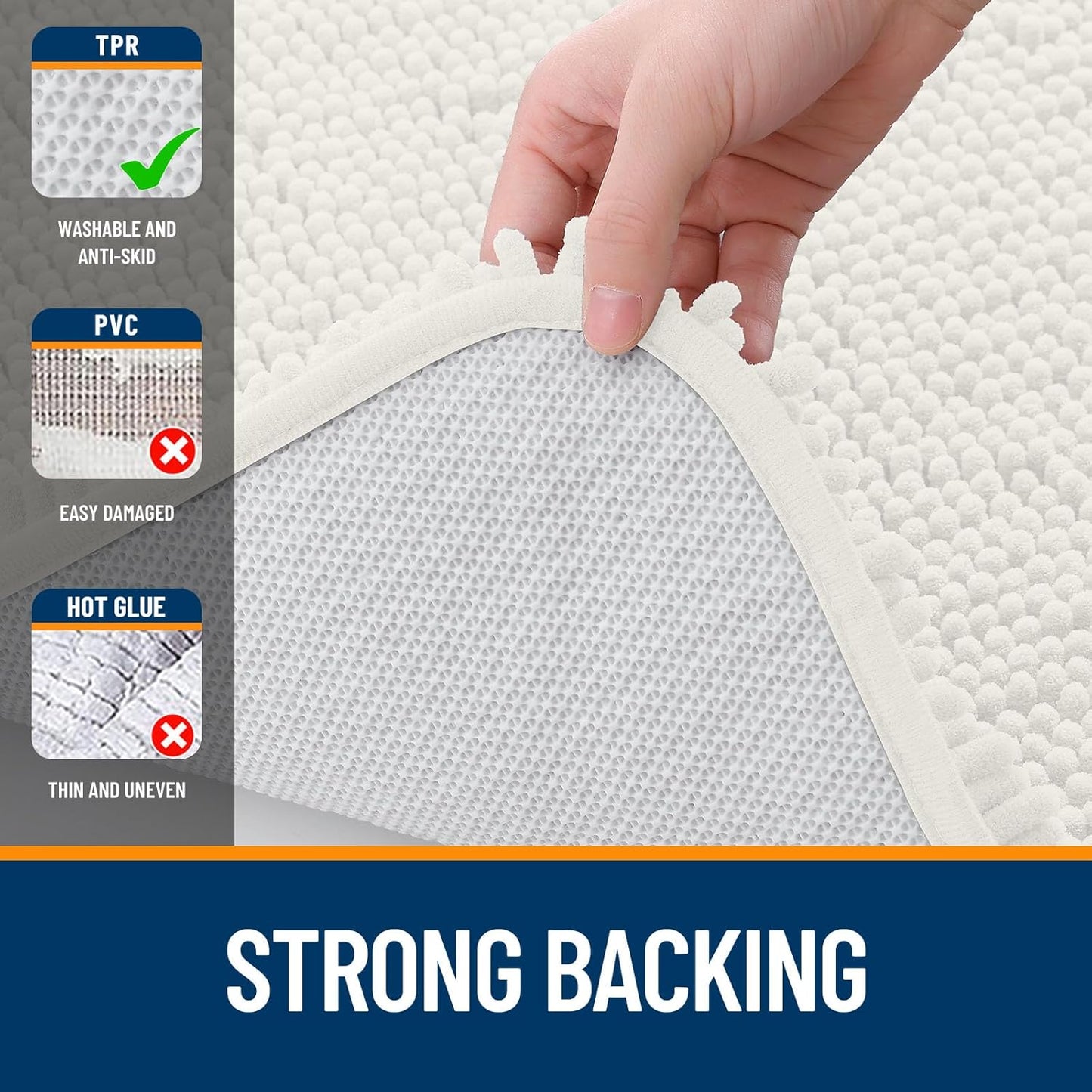 OLANLY Bathroom Rugs 44x32, Extra Soft Absorbent Chenille Bath Rugs, Rubber Backing Quick Dry, Machine Washable Bath Mats for Bathroom Floor, Tub and Shower, Home Decor Accessories, Ivory